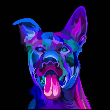 Pop Art Geometriği 'nde renkli pittbull terrier köpeği. Çokgen Hayvanlar.