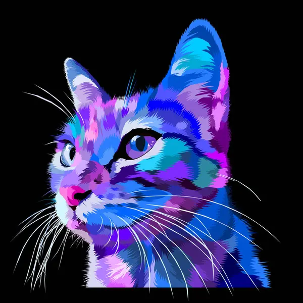 Siyah arka planda izole edilmiş renkli bir kedi. vektör illüstrasyonu