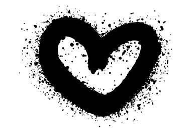 Kalp sembollü el çizimi sprey boya. Üzerinde mürekkep lekeleri olan aşk afişi..