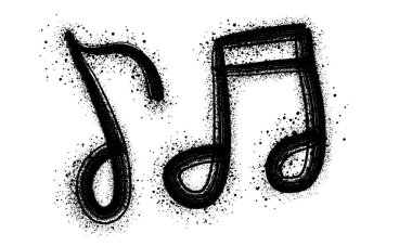 Müzik notaları işareti simgesi beyaz, siyah sprey boya üzerine izole
