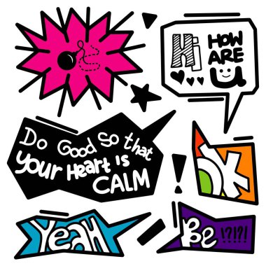 Farklı ve benzersiz biçimlerde el çizimi konuşma baloncukları