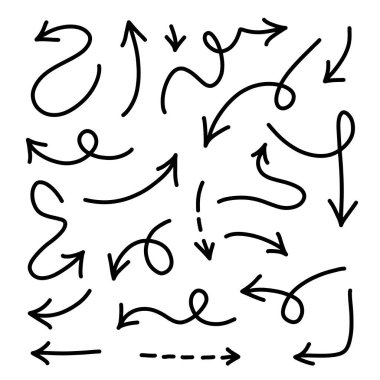 El çizimi ok simgesi ayarlandı. İş planı ve eğitim için çeşitli yönlere sahip ok simgesi.