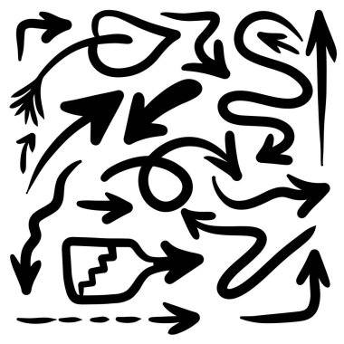 Tasarım için beyaz arkaplana ok karalama seti.