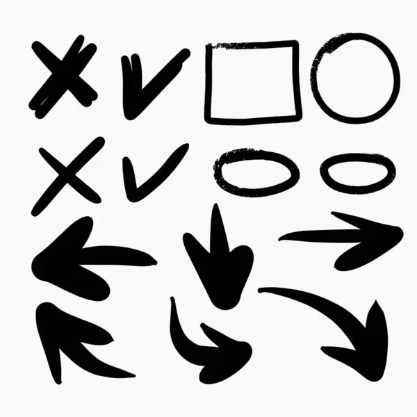 Farklı daire okları ve altçizgileri olan süper ayarlanmış el işaretleri. İşaretleme listesi simgesi seti. Vektör illüstrasyonu.