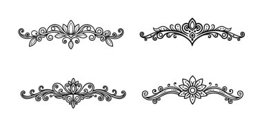 El çizimi dekoratif ayırıcı çizimi, temiz beyaz arkaplanda zarif siyah çizgiler.