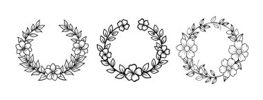 Elle çizilmiş çiçek çelengi, beyaz arka planda yetişkin boyama kitabı için karmaşık bir güzellik tasarımı..