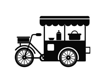 Arabalı dondurma bisikleti. Beyaz arkaplanda Kargo Bisiklet Silüeti simgesi düz vektör çizimi.