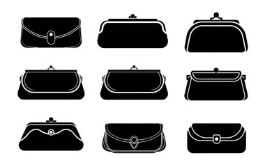 Çeşitli Siyah Debriyaj Çantaları ve Çantaları Siluetleri