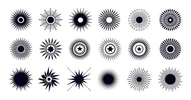 Siyah ve beyaz güneş patlaması şekilleri..