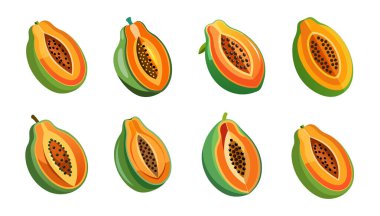 Papaya meyve seti olgunlaşmanın farklı aşamaları.