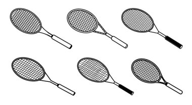 Siluet vektör illüstrasyon Badminton raket simgeleri, beyaz arkaplan üzerinde illüstrasyon.