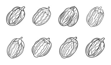 Çeşitli türde meyve silueti simgesi, beyaz arkaplan üzerindeki illüstrasyon.