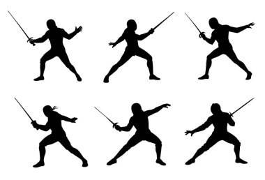 Eskrim siluetleri koleksiyonu eylem sırasında kılıçlar dışa doğru açılır ve hazırdır.