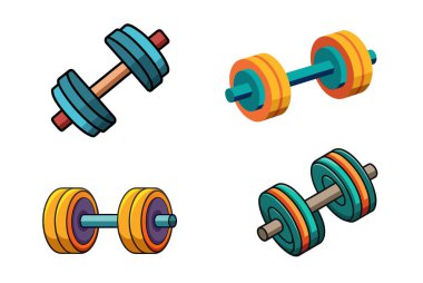Spor ve Spor Konseptleri İçin Çeşitli Çizgi Film Biçimi Dumbbell Koleksiyonu.