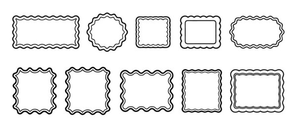 Коллекция декоративных волнистых рамок с различными формами в черно-белом цвете