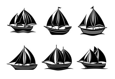 Beyaz arkaplanda siyah yelkenli seti.