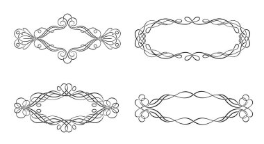 Kıvrımlı ve kıvrımlı dekoratif çerçeveler.