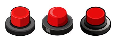 Siyah ve gri tabanlı üç kırmızı düğme, dijital illüstrasyon