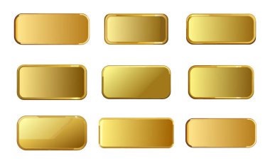 Uygulama geliştirme çalışmaları için altın dikdörtgen arayüz düğmeleri koleksiyonu