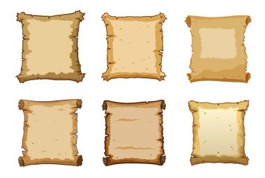 Tırtıklı Kenarlı ve Kahverengi Kenarlı Altı Antika Parşömen Koleksiyonu