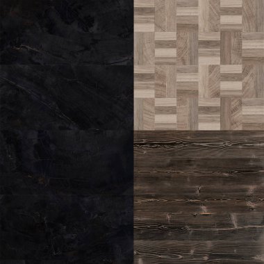 Ahşap mozaik duvar kağıdı arka planında birleşmiş. Birkaç doğal orman sıcak ev dekorasyonundan yapılmış bir yama. Zemin ve duvar. Yavaş yaşam