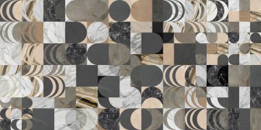 Dijital dekorasyon için birkaç misket ve taş karışımı arka plan. Beyaz mermer, jeemetrik ve kemerler.