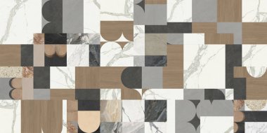 Creative patchwork pattern mixed of several marbles and stones, with arches and decoration for wallpaper, floor, wall, home and digital use. clipart