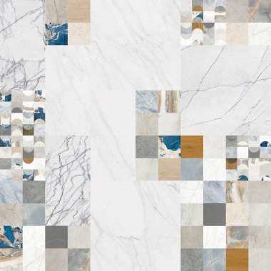 Yaratıcı yama kalıplı taş seramik duvar kağıdı tasarımı. Beyaz mermer