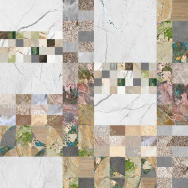 Yaratıcı yama kalıplı taş seramik duvar kağıdı tasarımı. Beyaz mermer