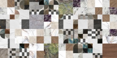 Yaratıcı yama kalıplı taş seramik duvar kağıdı tasarımı. Beyaz mermer