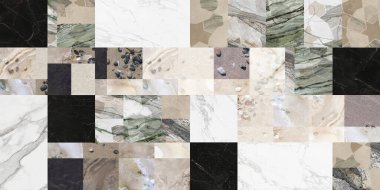 Yaratıcı yama kalıplı taş seramik duvar kağıdı tasarımı. Beyaz mermer