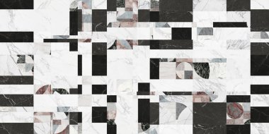 Yaratıcı yama kalıplı taş seramik duvar kağıdı tasarımı. Beyaz mermer