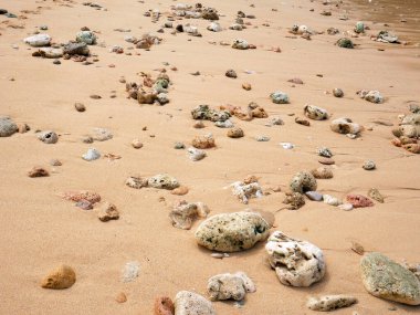 Pembe kumsalda çakıl taşları.