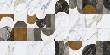 Mermer, pürüzsüz yama işi. Yer ve duvar için tekrarlanan beyaz mermer ve dekorasyon geometrisi