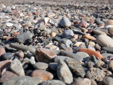 Nehir kenarındaki renkli çakıl taşları.