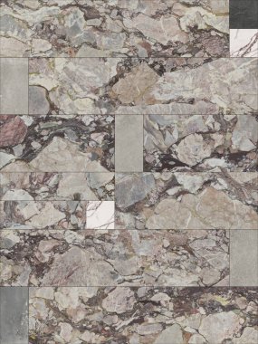 Güzel yama kalıbı. Taşlar, beton ve misket karışımı. Çiçekli geometrik dekorasyon.