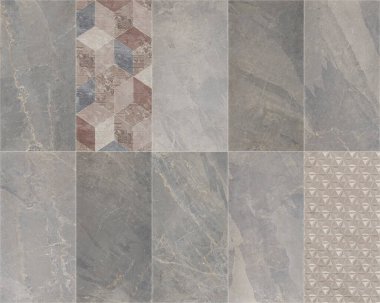 Güzel yama kalıbı. Altıgen geometrik dekorasyonla taşların karışımı