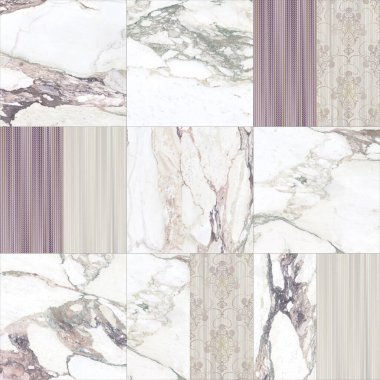 Güzel yama kalıbı. Beyaz misketler, tekstil desenleri ve çiçek desenleriyle harmanlanmış.