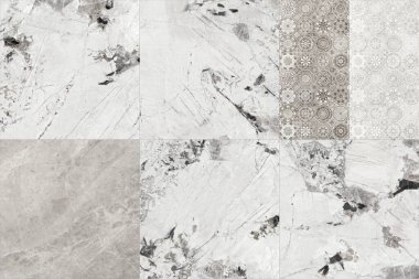 Güzel yama kalıbı. Gri siyah beyaz mermer ile kahverengi damarların karışımı geleneksel geometrik dekorasyon.