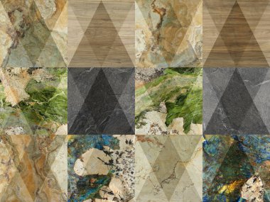 Background wallpaper mixed of several natural stones or marble in different geometries clipart