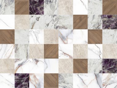 Yaratıcı yama kalıplı taş seramik duvar kağıdı tasarımı. Beyaz mermer