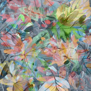 Duvar kâğıdı, orman çiçekleri deseni. Rüzgarda sallanan çiçekler, yapraklar ve çiçekler sanat tasarımı