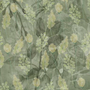 Duvar kâğıdı, orman çiçekleri deseni. Rüzgarda sallanan çiçekler, yapraklar ve çiçekler sanat tasarımı