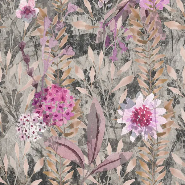 Duvar kâğıdı, orman çiçekleri deseni. Rüzgarda sallanan çiçekler, yapraklar ve çiçekler sanat tasarımı