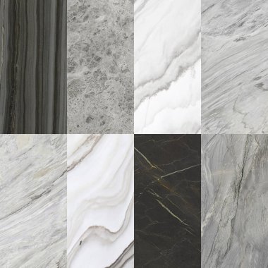 Mermer, pürüzsüz yama işi. Yer ve duvar için tekrarlanan beyaz mermer ve dekorasyon geometrisi