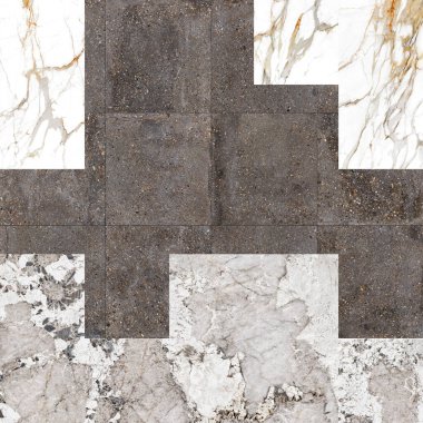 Güzel yama kalıbı. Taşlar, beton ve misket karışımı. Çiçekli geometrik süsleme. Duvar kağıdı, tekstil veya dijital kullanım.