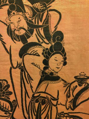 Canlı Çin nakışı ipekten çay sahnesi desenleri İpek Çizimi -
