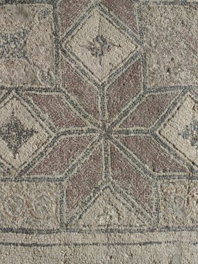 Yerde antik Yunan mozaikleri, İsa 'dan önce 5. yüzyılda yaratılmış. Yakın plan.