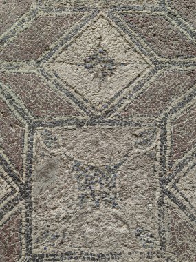 Yerde antik Yunan mozaikleri, İsa 'dan önce 5. yüzyılda yaratılmış. Yakın plan.