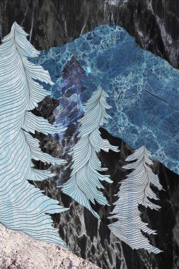 Modern mermer mozaik, soyut geometri, sanat deco duvar kağıdı, yapay taş dokusu, geometrik moda mermer çizimi.